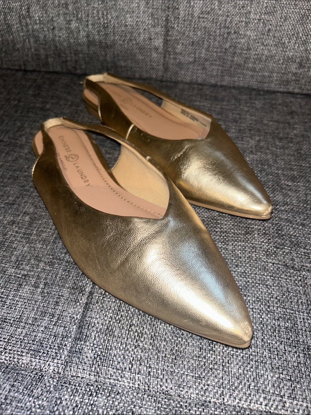 Chinese Laundry Gold Pointed Slingback Flats